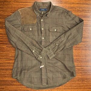 Polo by Ralph Lauren Brown Plaid Button-Down Shirt with Suede Shoulder Patch